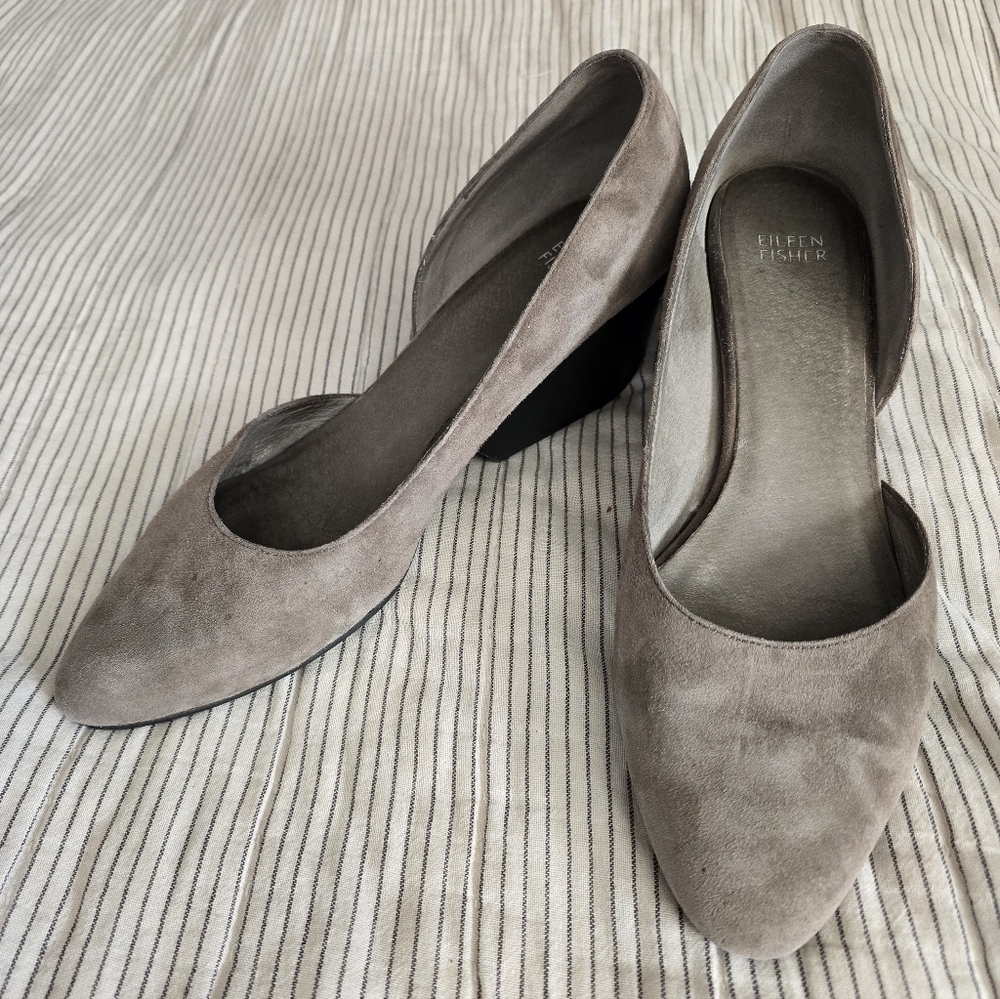 Eileen Fisher Lily Pump Half D’Orsay Gray Suede Leather Heels Women’s Size 11